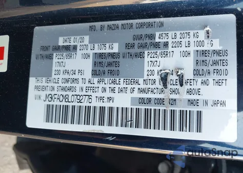 2020 Mazda Cx-5 Touring z USA, uszkodzony, nr VIN JM3KFACM8L0792776